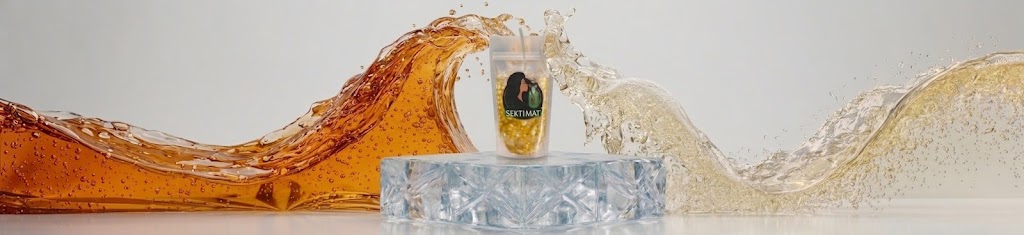 Sektmatü Tüte auf Eis-Podest mit Sekt- und Mate-Wellen